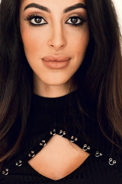 Gorgeous woman closeup portrait wearing black leotard — Stock Photo, Image