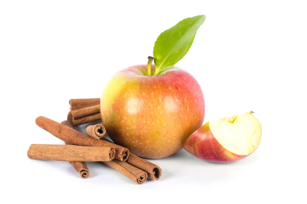 Apple with cinnamon on white — Stock Photo, Image