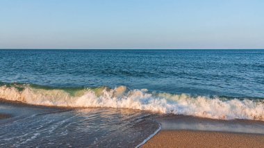 Sarı kumsalda deniz sörfü