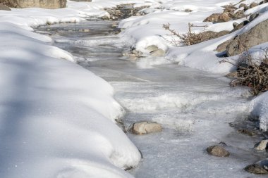 Donmuş bir dağ nehri kanalı
