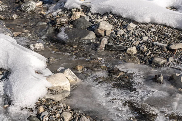 Canal d'une rivière de montagne gelée — Photo