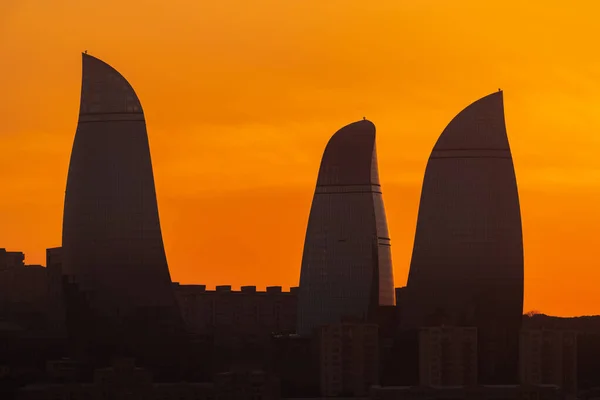 Азербайджан Баку Марта 2020 Вид Огненные Башни Закате — стоковое фото