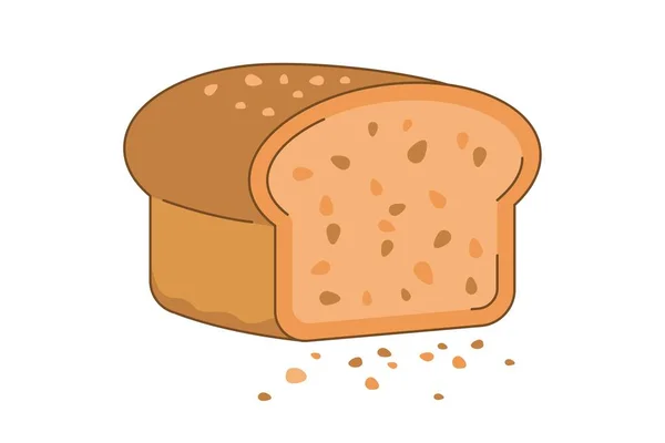 Piece of bread with bread crumbs. Cartoon vector illustration. May use for sticker or web application. Flat style picture isolated on white background. — Stock Vector