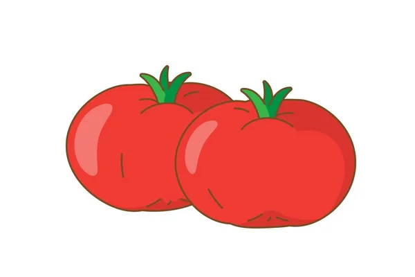 Dwa czerwone pomidory. Ilustracja wektora kreskówki. Może być stosowany do naklejki lub aplikacji internetowej. Płaski styl obraz izolowany na białym tle. — Wektor stockowy