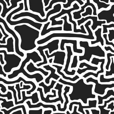 Siyah ve beyaz soyut şekilli, pürüzsüz desen. Sonsuz tipografi dokusu. Vektör çizimi.