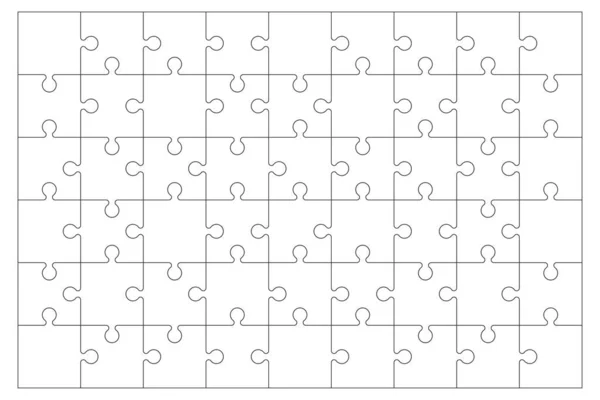 Quebra-cabeça em branco com curso editável sem cor de preenchimento. 6 x 9 peças de quebra-cabeça. Cada peça é editável. Fundo Vector Ilustração isolado em branco . — Vetor de Stock