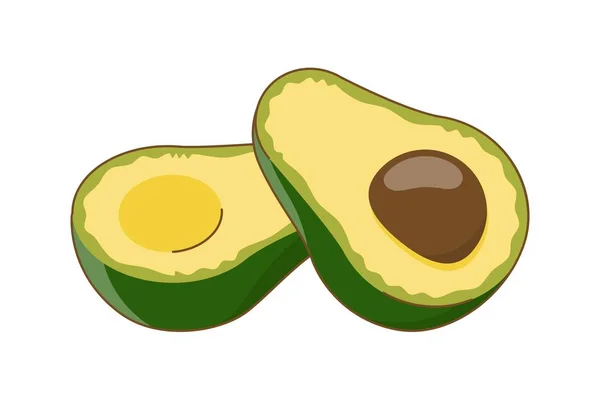 Avocado intero e tagliato isolato su sfondo bianco. Illustrazione vettoriale del fumetto. Può essere utilizzato per adesivo o applicazione web. Immagine in stile piatto isolato su sfondo bianco . — Vettoriale Stock