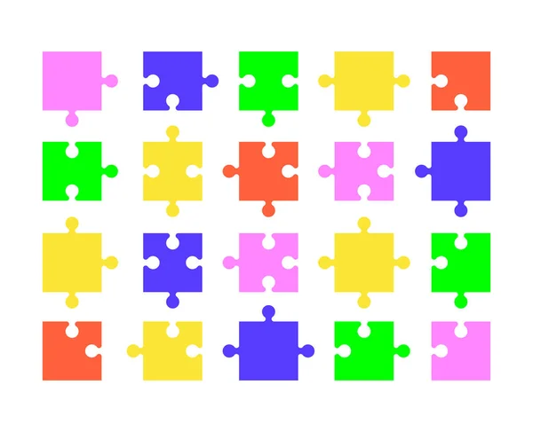 Delen van gekleurde puzzels op witte achtergrond. 20 puzzelstukjes vector illustratie. — Stockvector