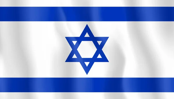 Bandera de Israel. Bandera realista ondeando del Estado de Israel. Tela con textura que fluye la bandera de Israel . — Vector de stock