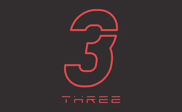 Illustrazione vettoriale logo numero tre. Rosso numero 3 isolato su sfondo nero — Vettoriale Stock