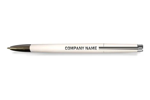 ベクトルプラスチック企業のペンのモックアップ。あなたの会社のための白い現実的なペン。白地に隔離された三次元形状. — ストックベクタ