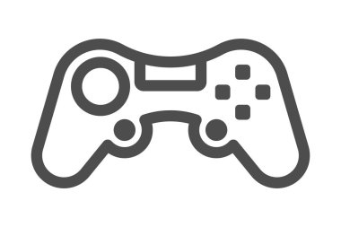 Oyun kumandası ya da joystick simgesi. İzole edilmiş siyah düz biçim çizimi beyaz arkaplanda izole edildi