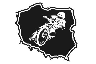 Polonya 'nın motosiklet pisti. Polonya 'da popüler motor yarışı şampiyonluğu kavramı. Vektör ilustartion beyaz arkaplanda izole edildi