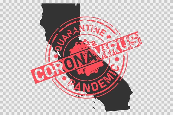 Kaliforniya Coronavirus pulu. ABD, Kaliforniya 'da karantina, izolasyon ve virüs salgını kavramı. Grunge stili desen damgası California 'nın kara haritasında. Vektör illüstrasyonu. — Stok Vektör