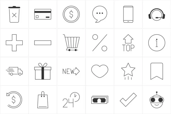 Ikony Sklepowe Internetowy Zestaw Ikon Zakupów Kolekcja Cienkiej Linii Czarne — Wektor stockowy