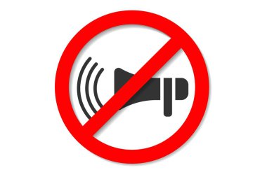 Konuşma ikonu yok. Yasak kırmızı tabela. Beyaz arkaplanda sessiz simge izole edildi. Ses simgesi yok. Ses Kapalı sembolü. Vektör illüstrasyonu beyaz arkaplanda izole edildi.