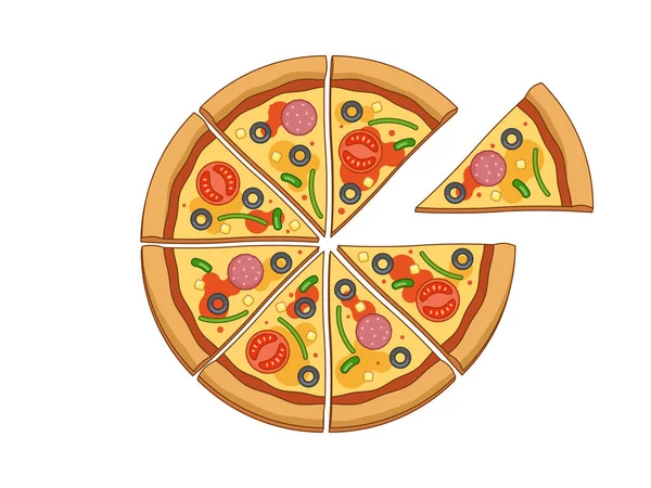 Верхняя Векторная Пицца Восемь Ломтиков Пиццы Белом — стоковый вектор