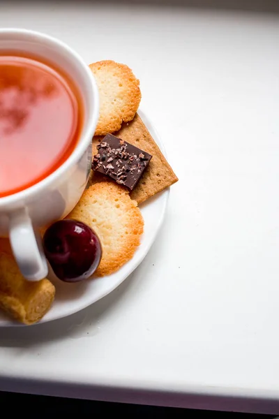 Tasse Thé Avec Biscuits — Photo