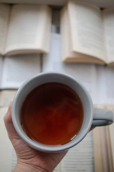 Tasse Thé Avec Livre — Photo