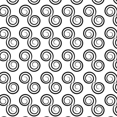 Beyaz arkaplanda siyah spiral motifler var. Dekorasyon ve tekstil için uygun.
