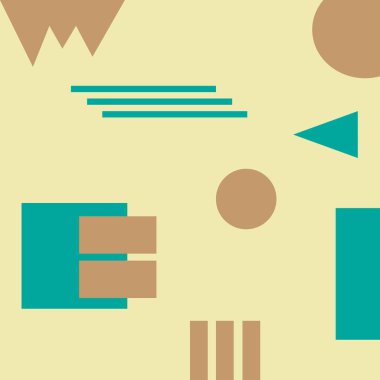 Sarı arka planda süzülen yeşil ve kahverengi şekiller