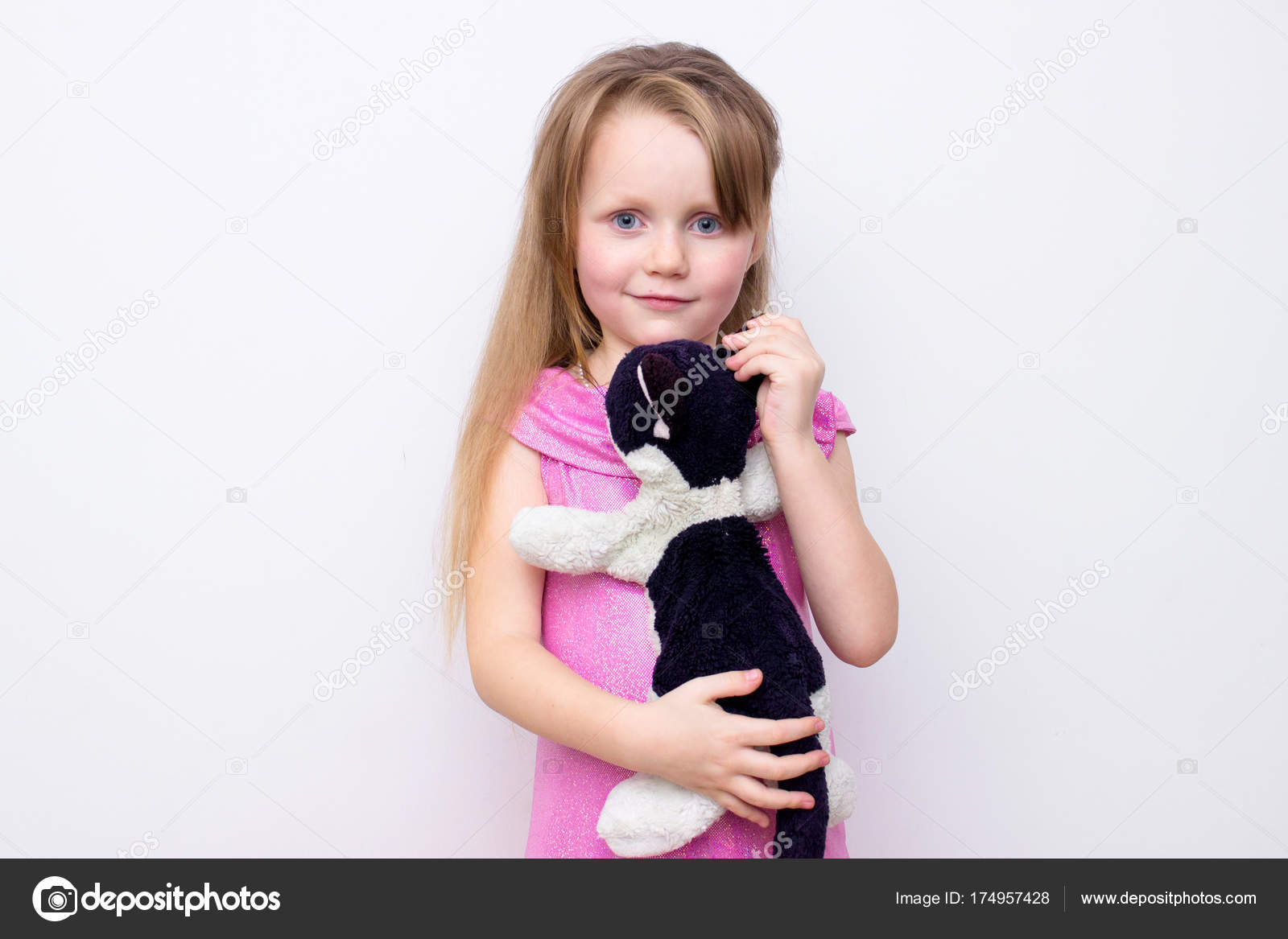 Little Blonde Girl Curly Hair Portrait Cute Child Preschool Age