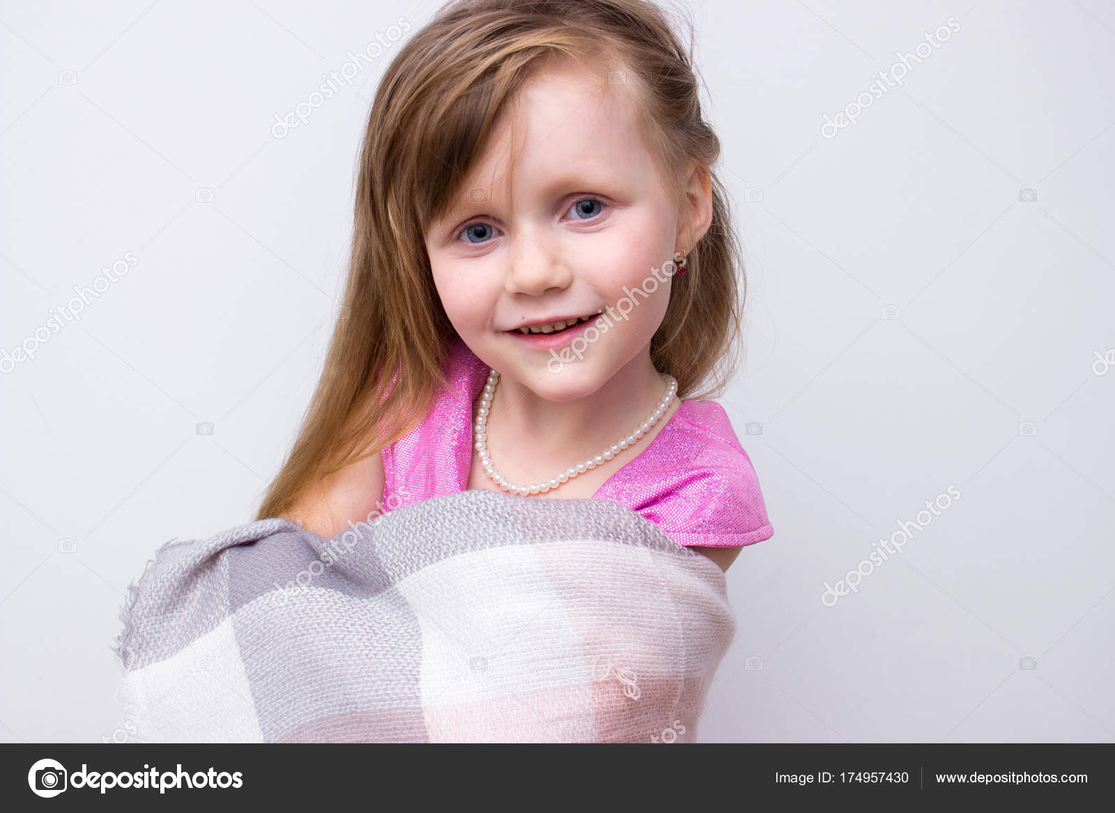 Little Blonde Girl Curly Hair Portrait Cute Child Preschool Age