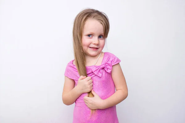 Niña Rubia Con Pelo Rizado Retrato Lindo Niño Edad Preescolar — Foto de Stock