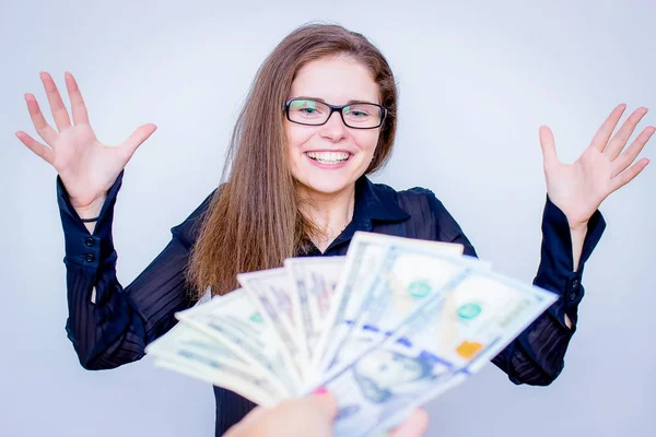 Mulher Negócios Feliz Com Dinheiro — Fotografia de Stock