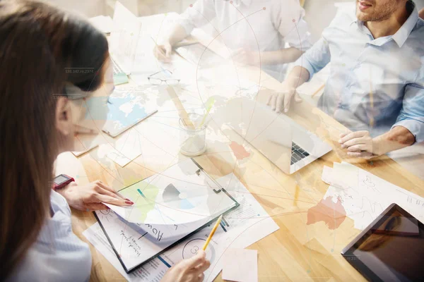 Top view of busy woman in office together with others — Stock Photo, Image