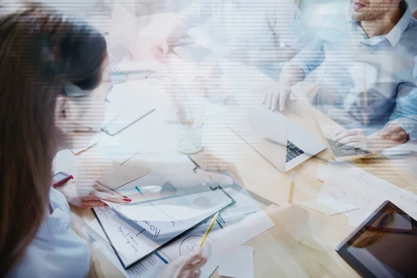 Top view of busy woman in office together with others — Stock Photo, Image