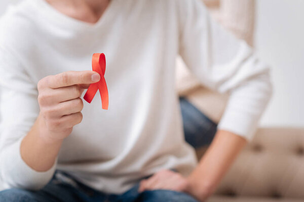 Selective focus of a small red ribbon