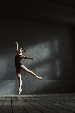 Stüdyoda sessizce üzerinde duran yetenekli balet