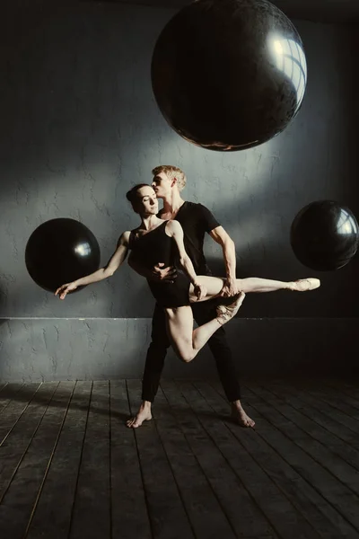 Delighted pleasant ballet dancers performing in the studio — Stock Photo, Image