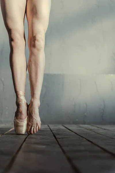 Dançarino de ballet qualificado em pé sobre os dedos do pé no estúdio — Fotografia de Stock