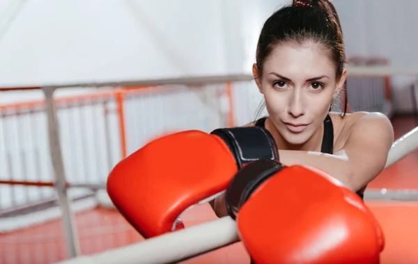 Good looking professional boxer posing in the ring — Stock Photo, Image