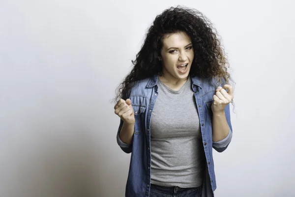 Pleased girl feeling satisfaction and happiness. — Stock Photo, Image