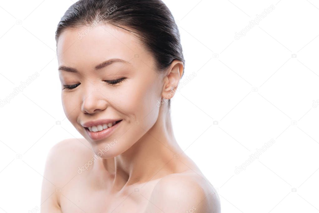 Delighted attractive woman closing her eyes