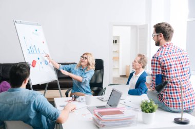 Sevimli sarışın kadın bir rapor sunma