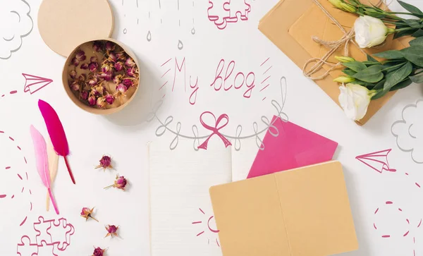 Flowers lying on table — Stock Photo, Image