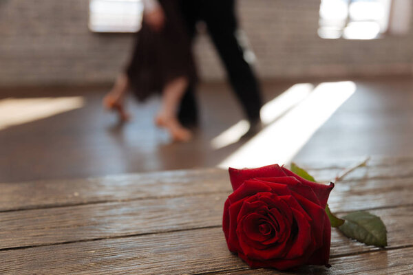 Active aged couple waltzing in the ballroom