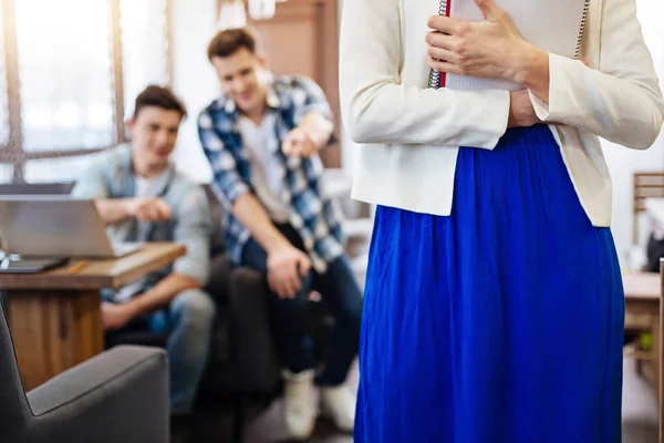Group of male students humiliating girl — Stock Photo, Image