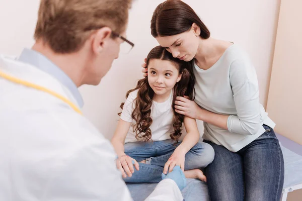 Protective emotional mother scared for her child — Stock Photo, Image