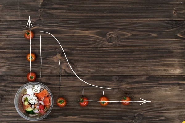 Cherry tomatoes lying in form of chart on the table — Stock Photo, Image