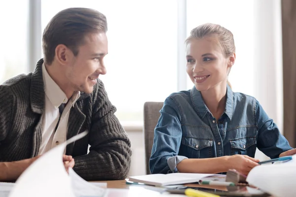 Happy positive colleagues enjoying their job — Stock Photo, Image