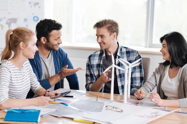 Delighted pleasant men discussing the energy saving project — Stock Photo, Image