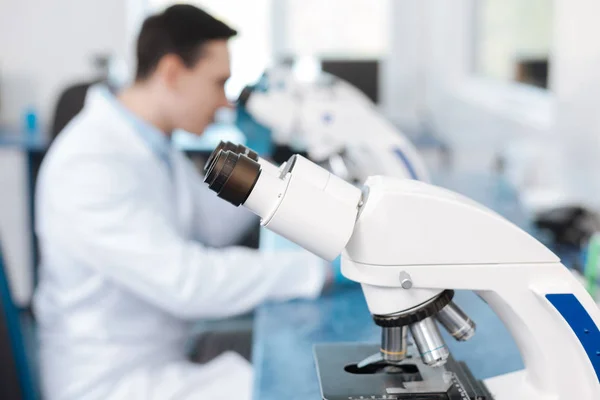 Picture of modern microscope that being ready for work — Stock Photo, Image