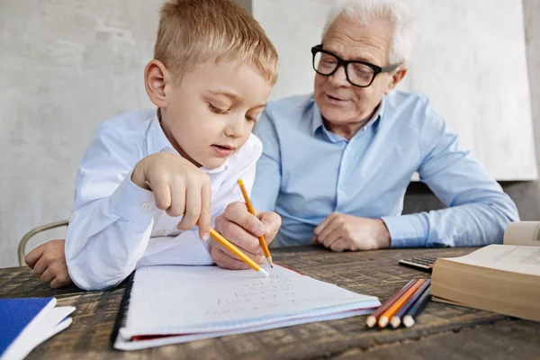 Zeki küçük çocuk anlayış matematik çalışıyor — Stok fotoğraf