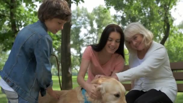 Familia positiva descansando en el parque — Vídeos de Stock