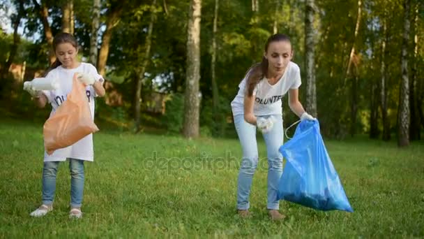 Edad diversos voluntarios recogiendo basura al aire libre — Vídeos de Stock